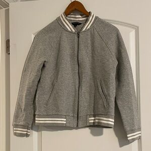 Banana Republic Gray and White Striped Knit Bomber Jacket